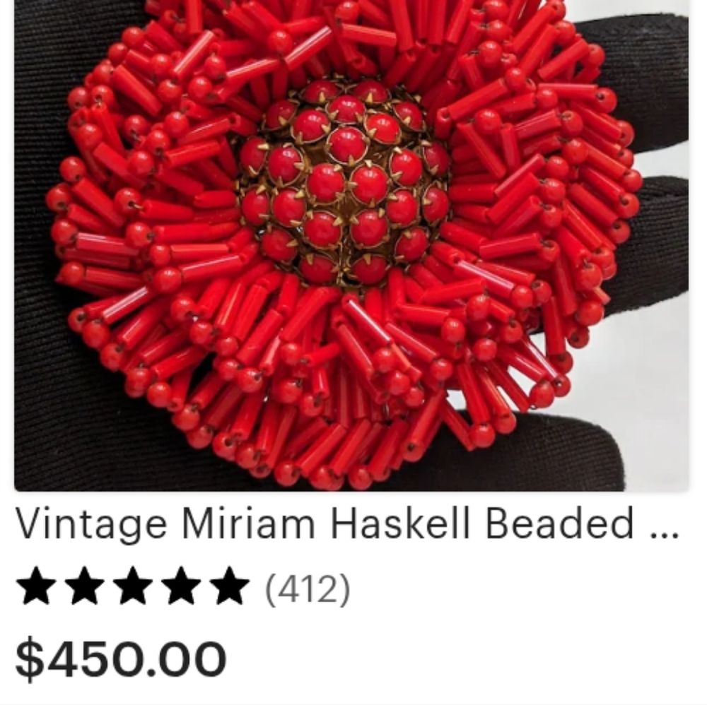 Vintage Huge Miriam Haskell Domed Glass Bead Brooch - Picture 8 of 8